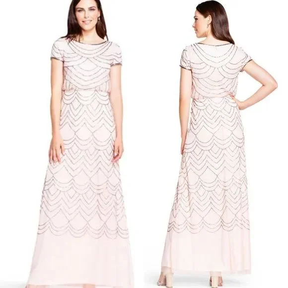 Adrianna Papell | Dresses | Adriannapapellshort Sleeve Beaded Blouson Gown  | Poshmark